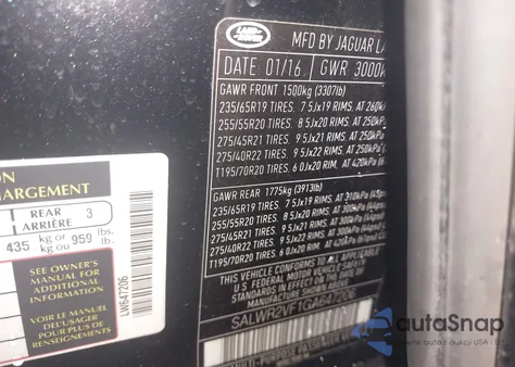 2016 Land Rover Range Rover Sport 3.0L V6 Supercharged Hse z USA, uszkodzony, nr VIN SALWR2VF1GA647206